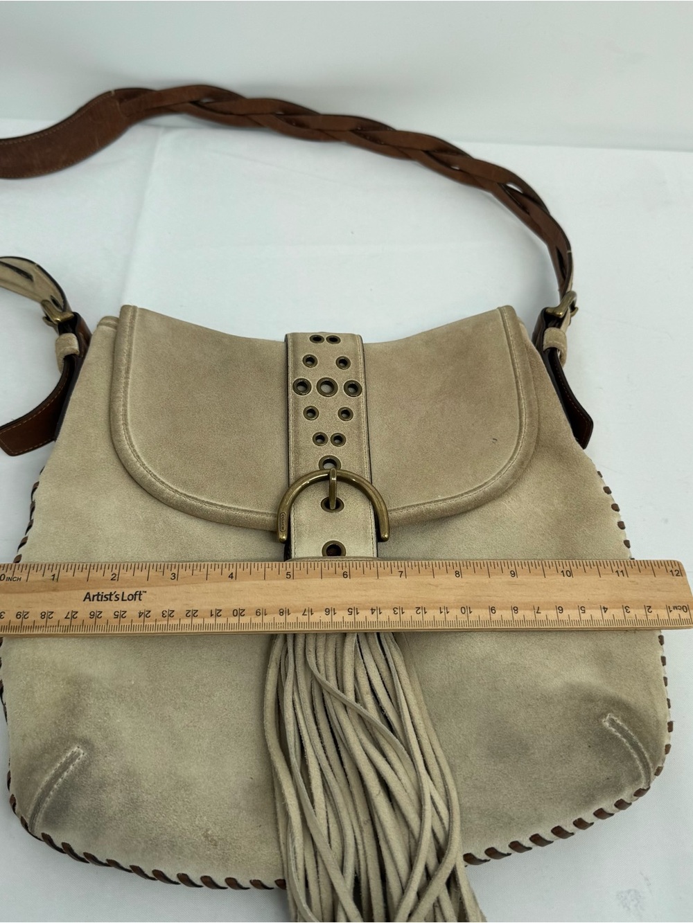 COACH Crossbody Bag Suede Fringe 9484 Beige - Picture 11 of 13